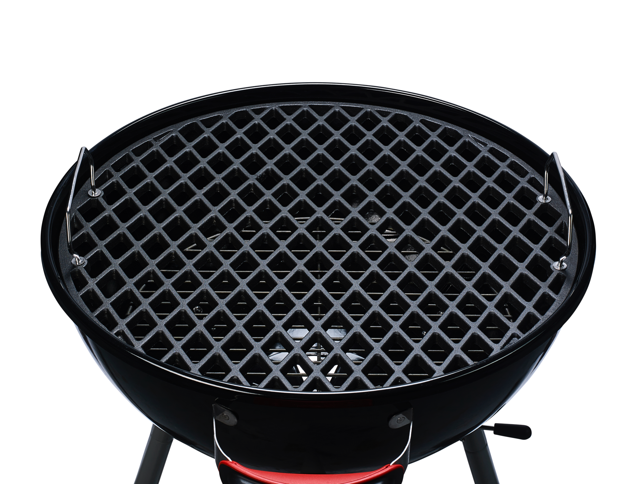 Cast iron Grill Grid with diamond cut and placed in charcoal grill.