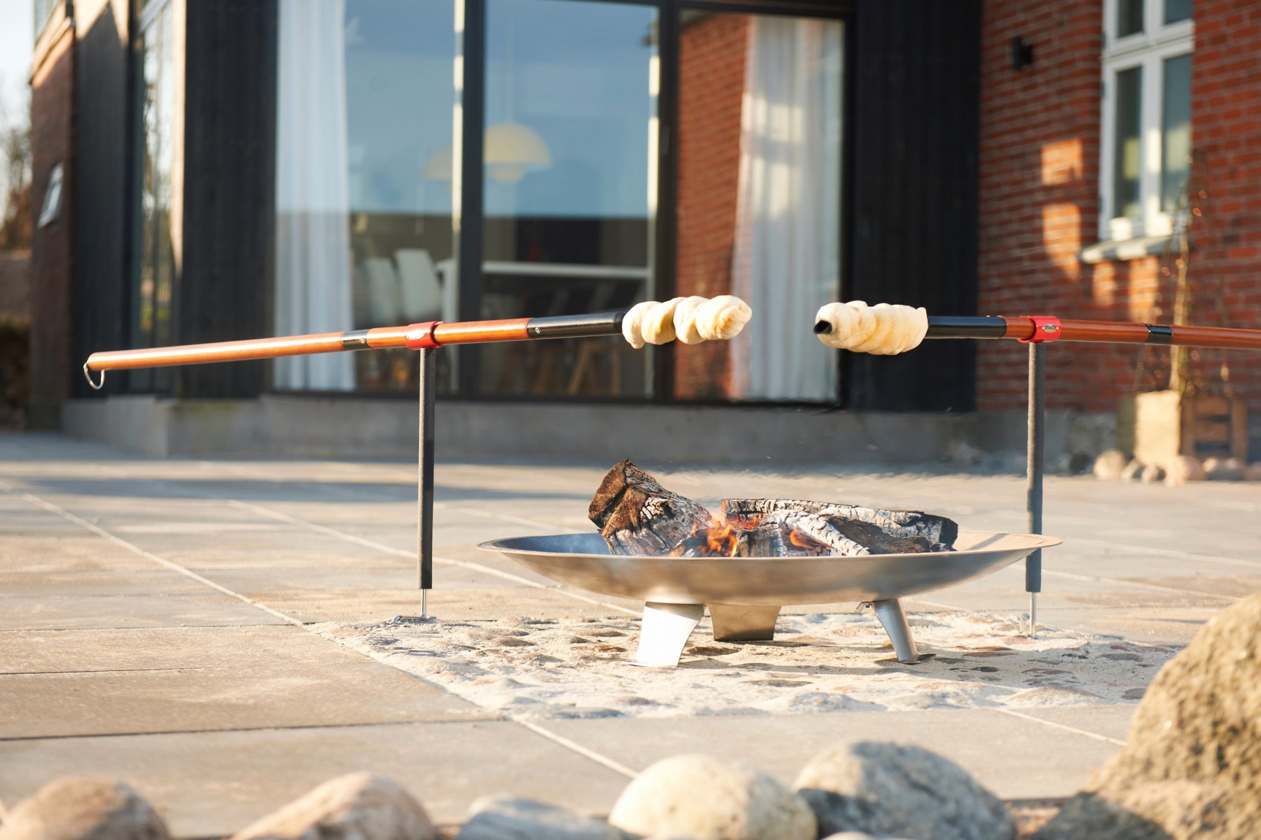 Bon-fire Brazier in steel and two Twist bread sticks with mathing Holders.